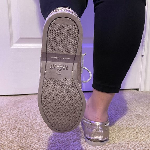 Sperry Top Sider Silver Metallic Boat Shoes - Picture 8 of 9